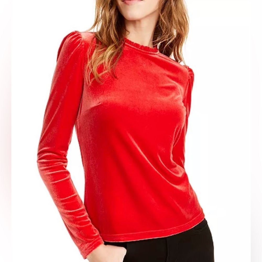 Maison Jules red velvet puff sleeve top, XS